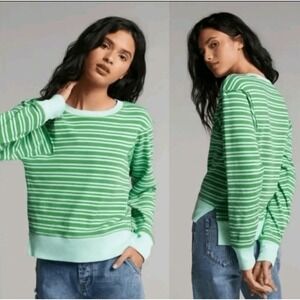 Maeve By Anthropologie Striped Crewneck Long Sleeve Top Green Mint Size S
